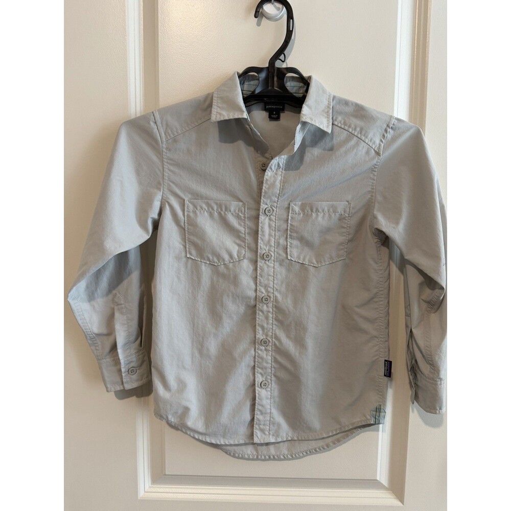 Patagonia Kids Youth Small Long Sleeve Button Up Shirt Blue Gray Nylon